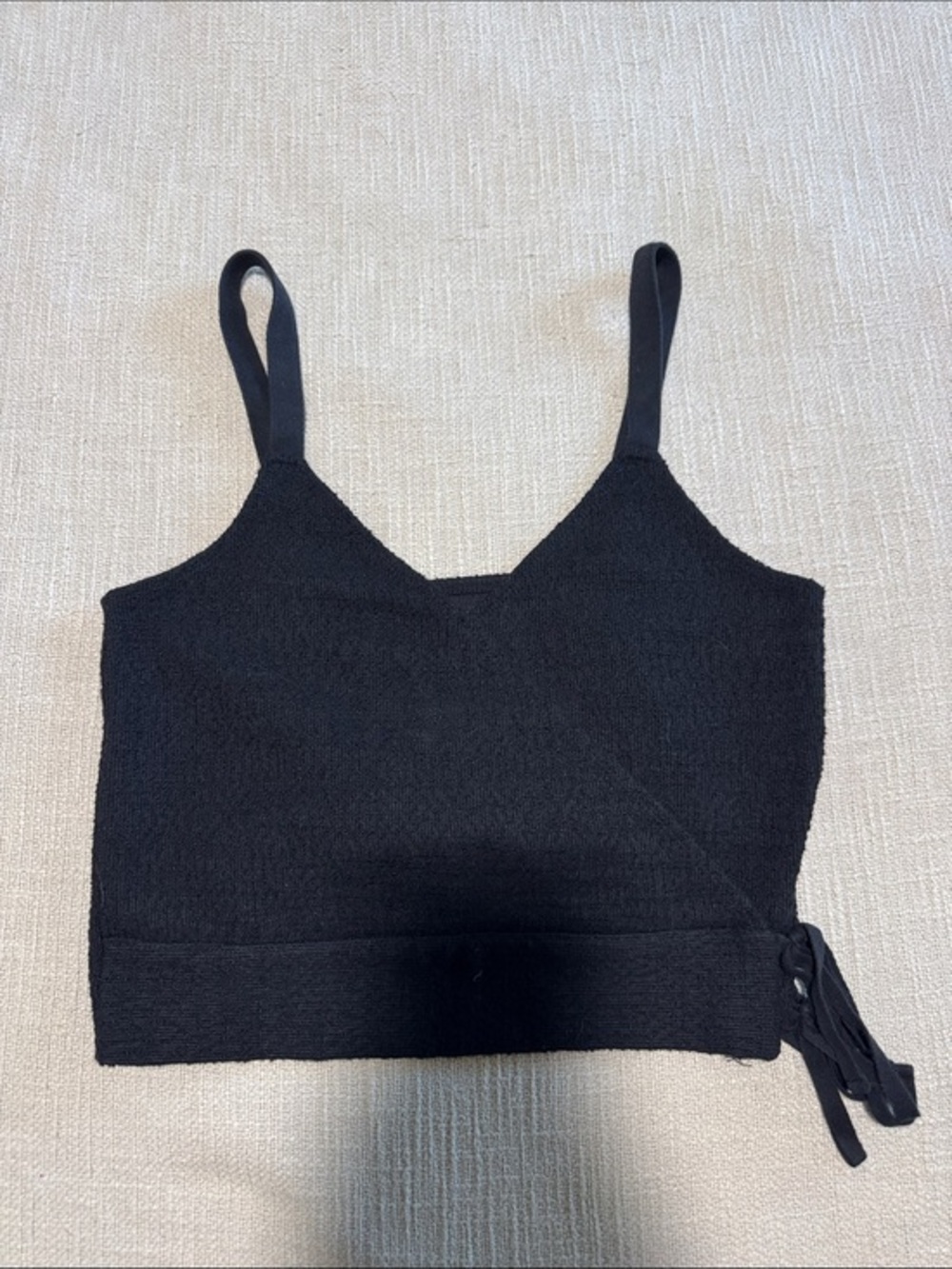 Madewell Black V-Neck Cropped Knit Camisole with Side Tie